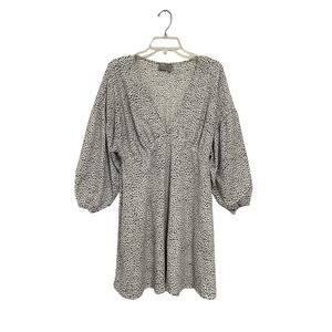 ASOS White Polka Dot V Neck Smocked Mini Dress Puff Sleeve Size US 10